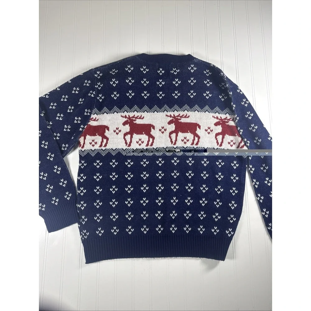 Vintage Gary Reed Sweater Crewneck Pullover Winter Snow Moose Blue Size L - Picture 5 of 5
